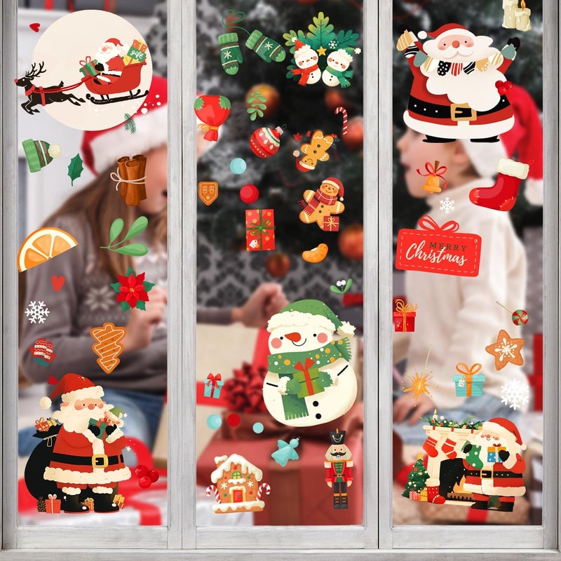 MAGLOGY Christmas Window Clings143 Pcs, Xmas Glass Stickers Window Decals Christmas Decorations Santa, Snowflakes, Reindeer, Snowman - Winter Holiday Windows Decor for Festive Spirit - Image 3